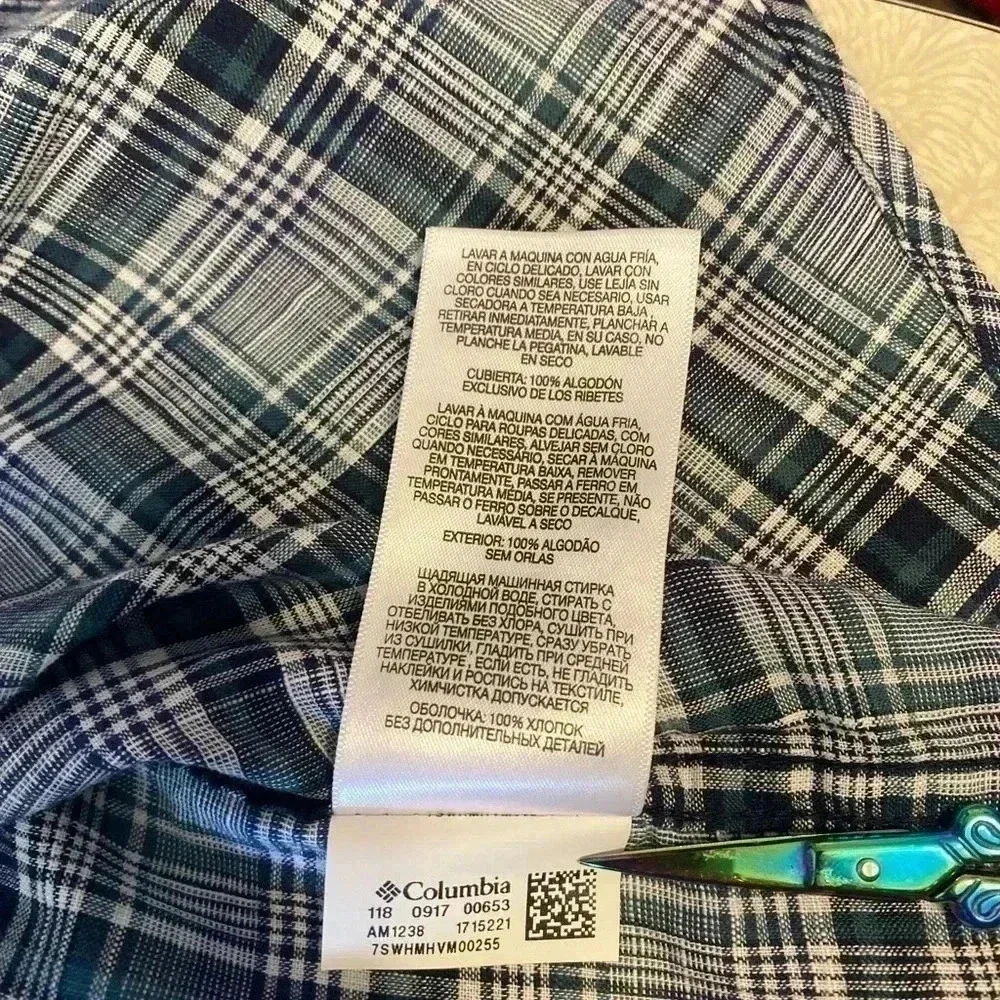 Columbia Mens blue green‎ plaid short sleeve button down cotton shirt Size M